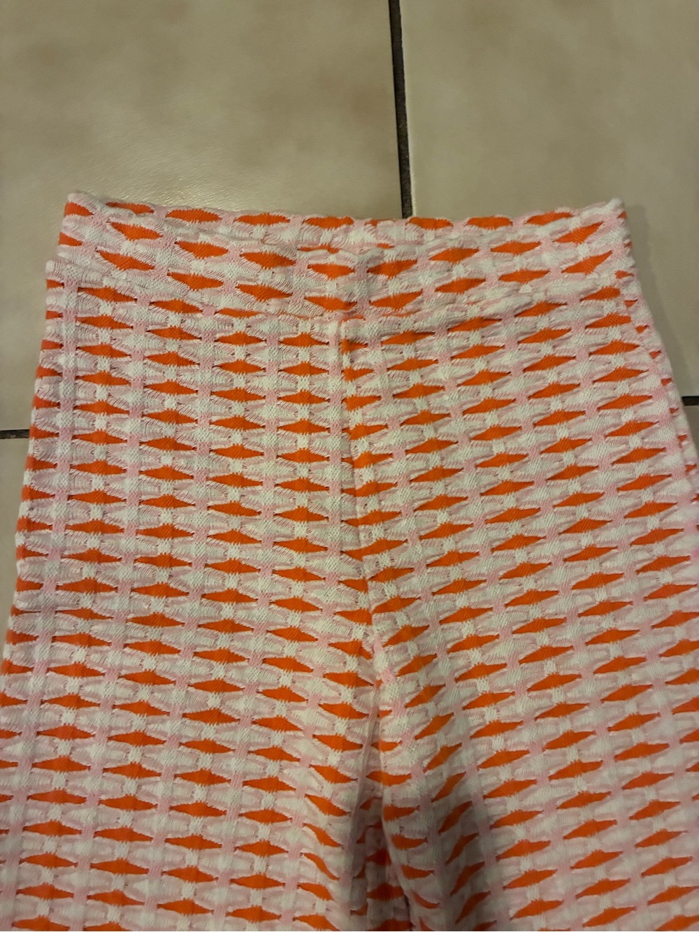 Zara Orange and White Patterned Wide-Leg Knit Pants - Picture 3 of 5